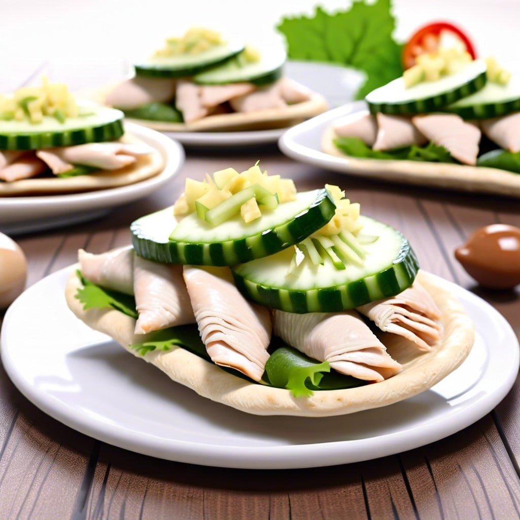 mini pita sandwiches with cucumber and turkey