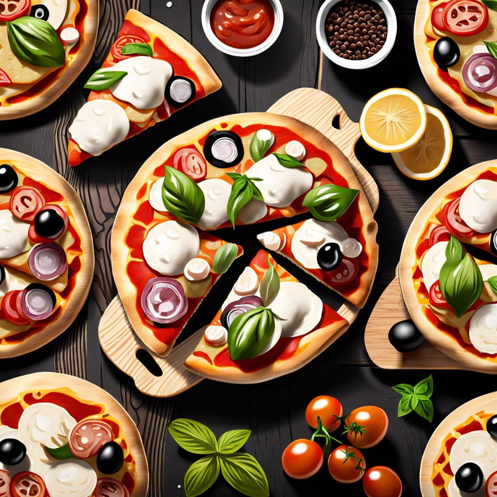 mini pizzas with various toppings