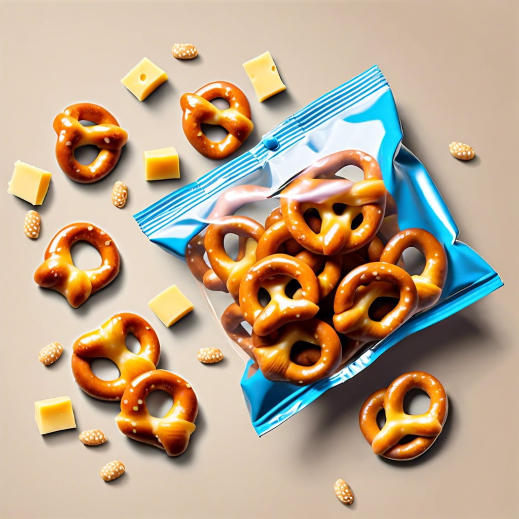mini pretzels and cheese cubes