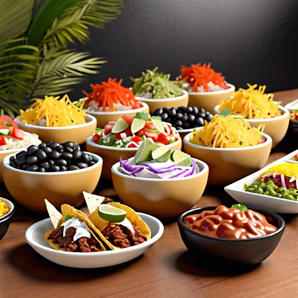 mini taco bar with assorted fillings and toppings