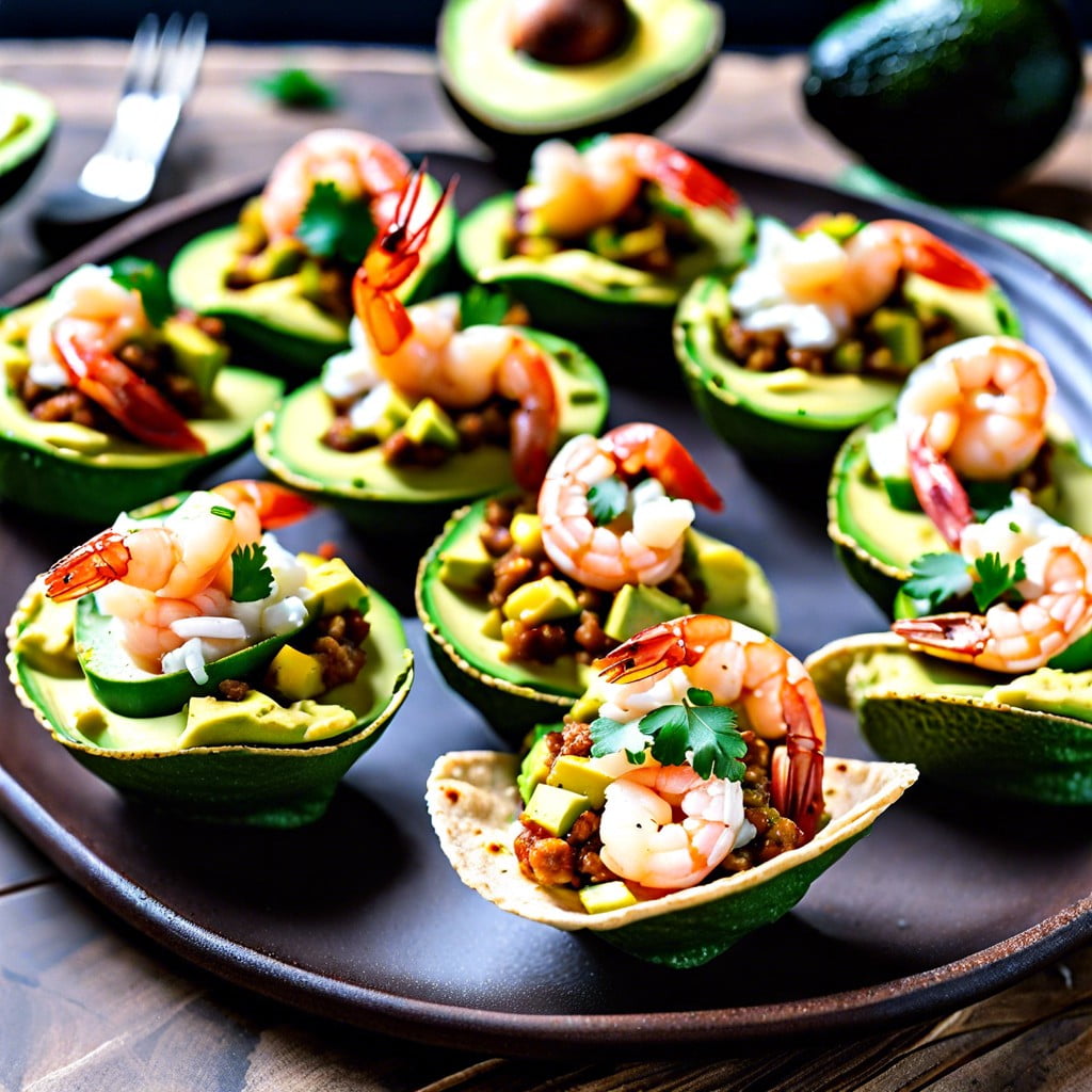 mini taco cups with avocado and shrimp