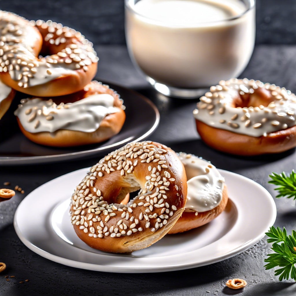 mini whole grain bagels with cream cheese