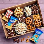movie night box – popcorn pretzels chocolate candies