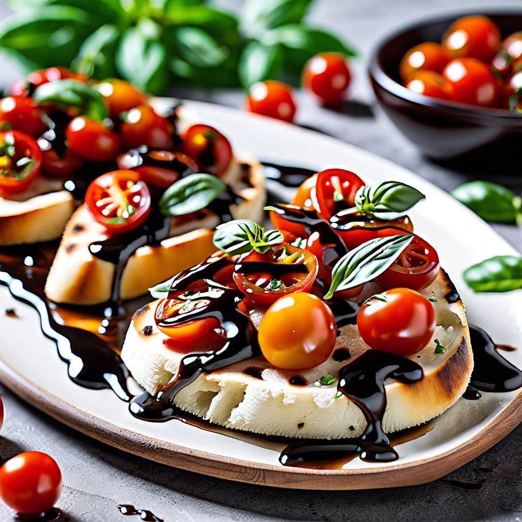 naan bruschetta with cherry tomatoes and balsamic