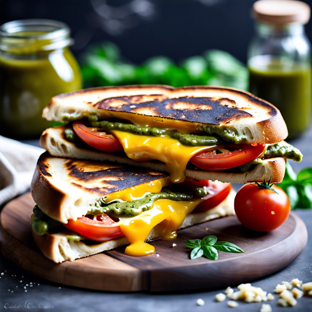 naan grilled cheese with tomato and pesto