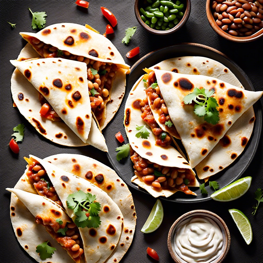 naan quesadillas with cheese and beans