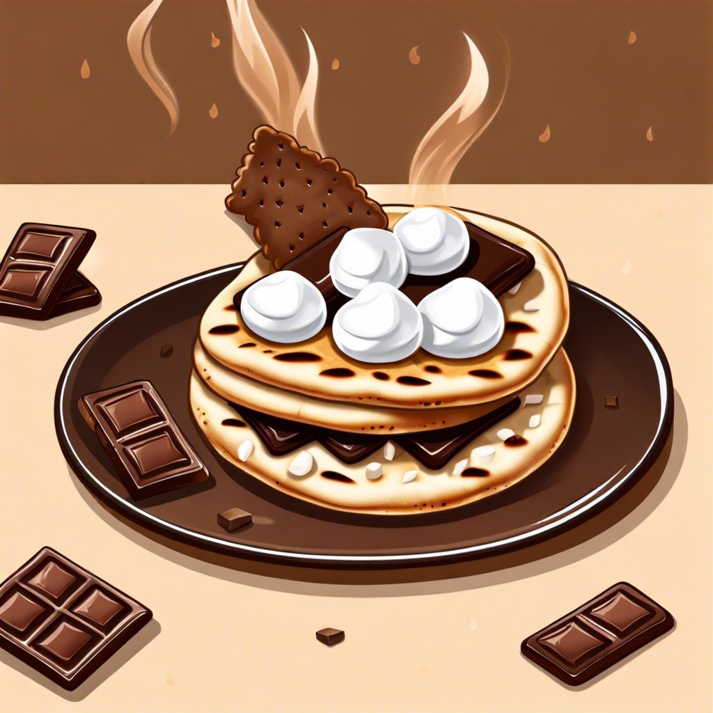 naan smores with chocolate spread and marshmallows