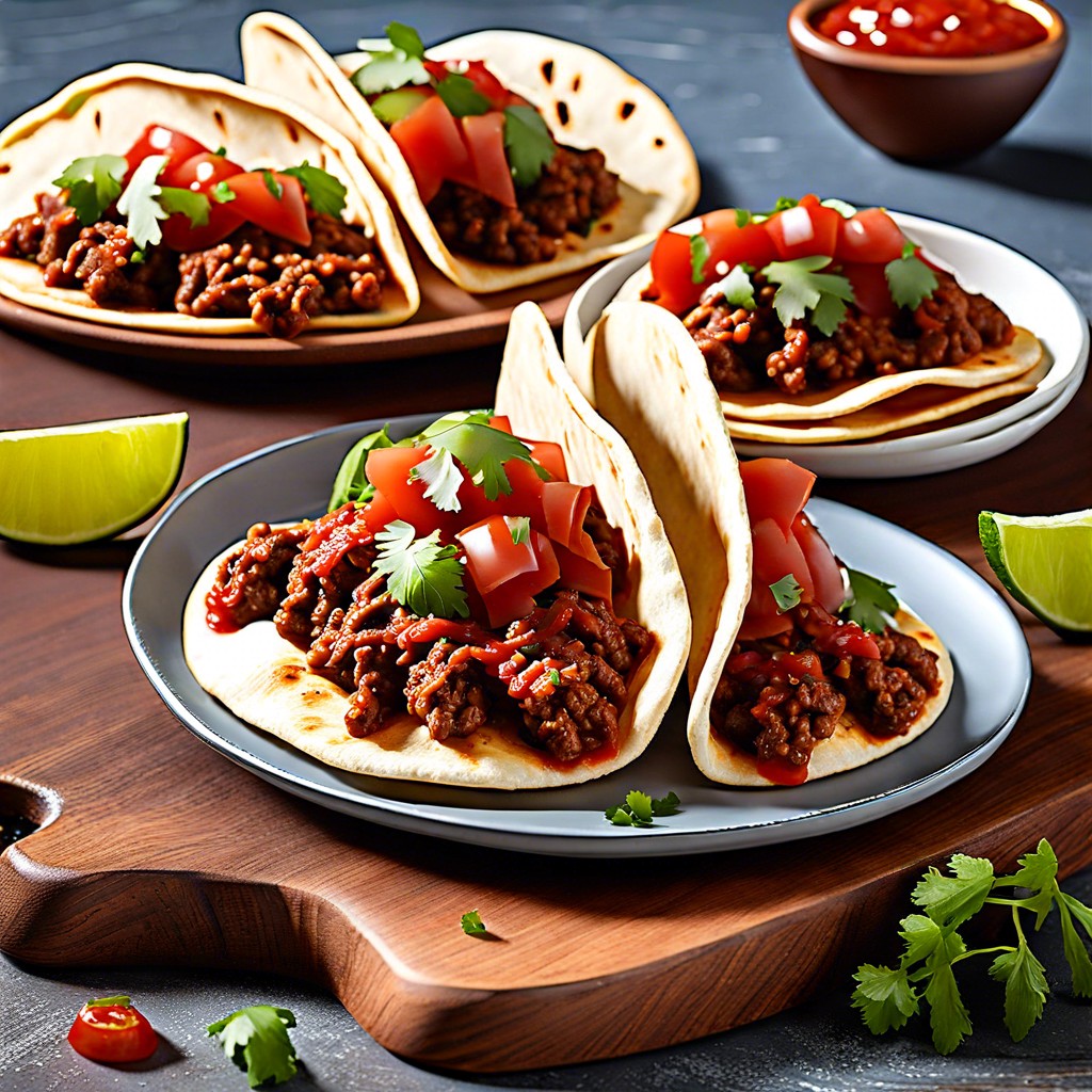 naan taco shells with ground beef and salsa