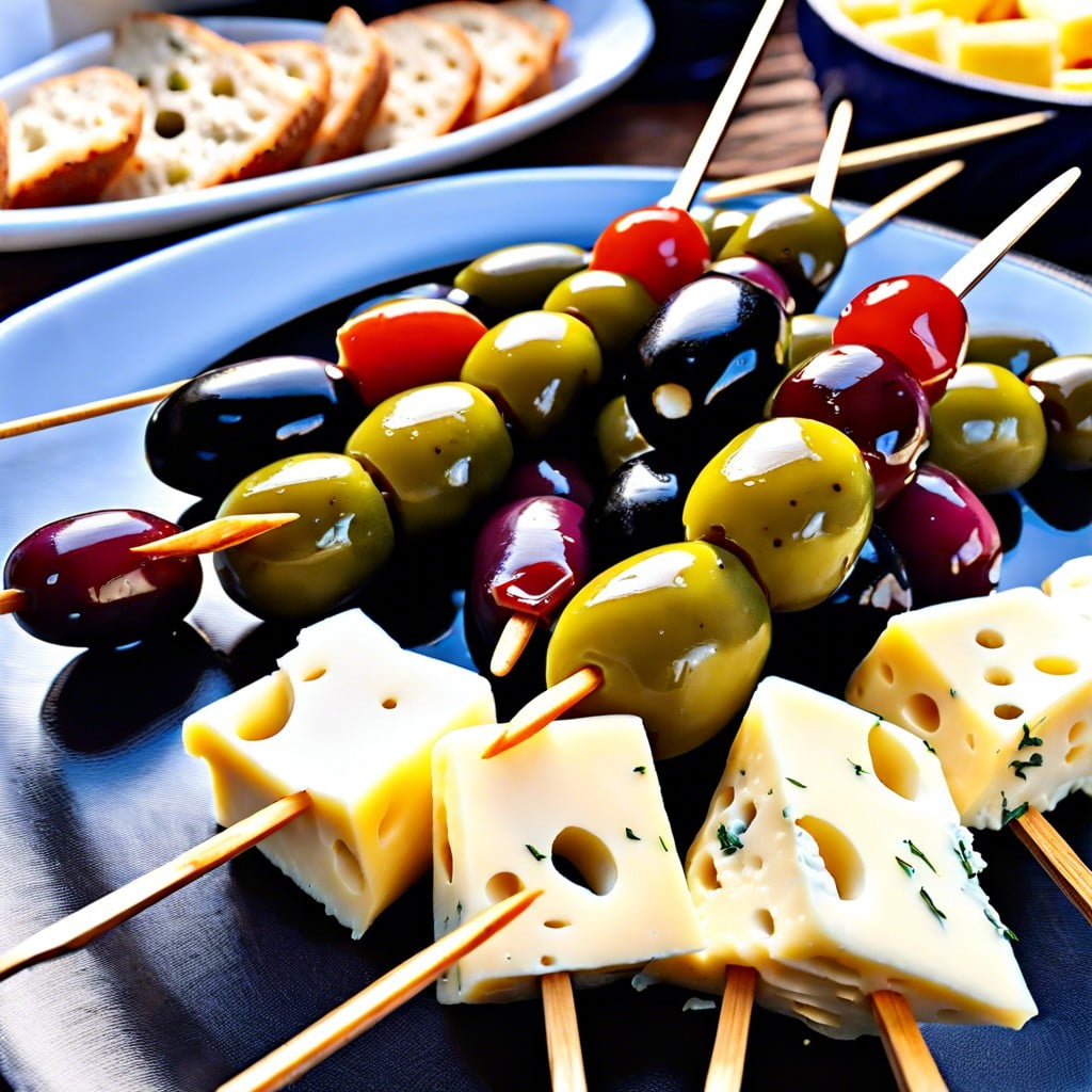 olive and cheese skewers
