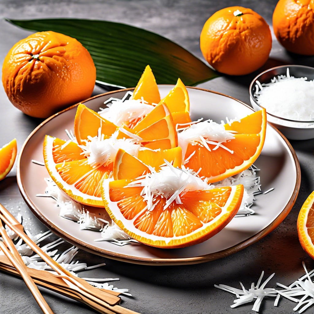 orange slices with shredded coconut