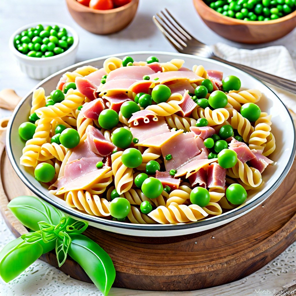 pasta salad with diced ham and peas