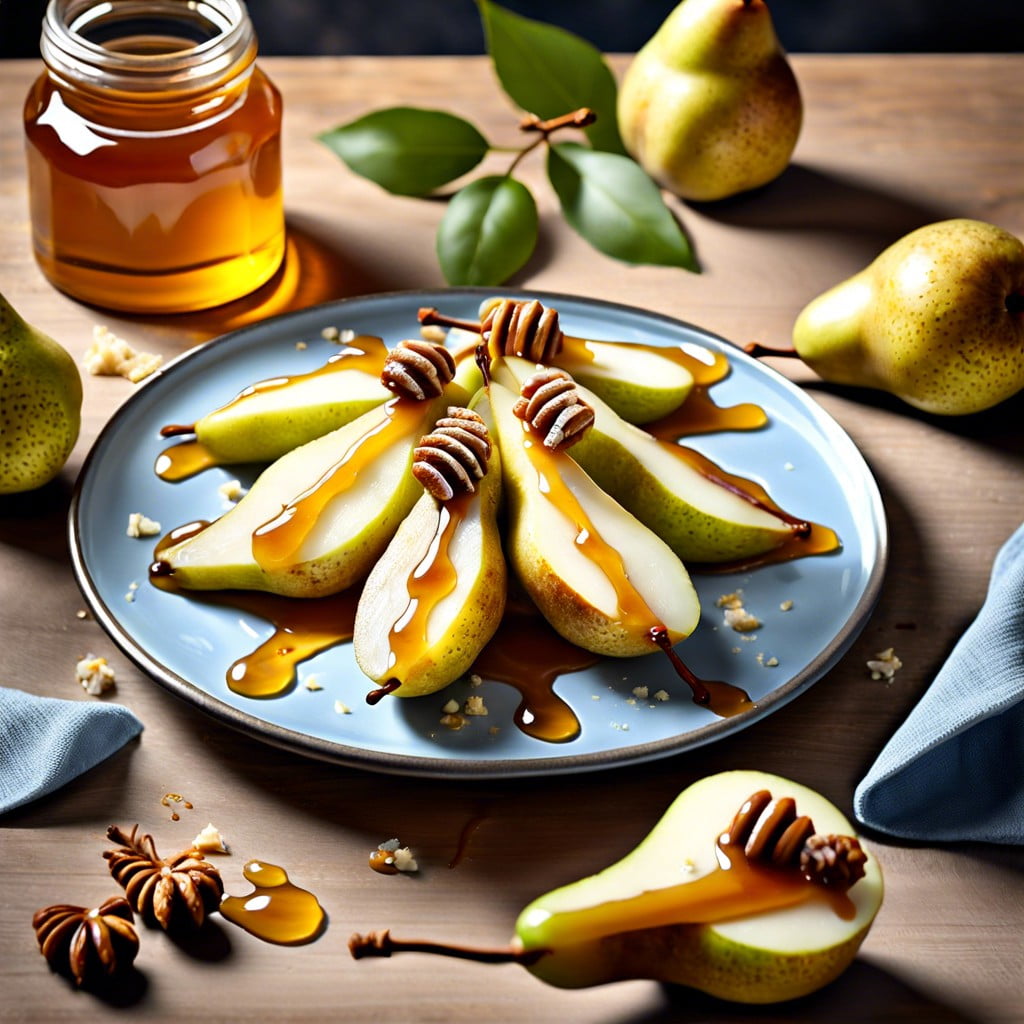 pear slices with honey and gorgonzola