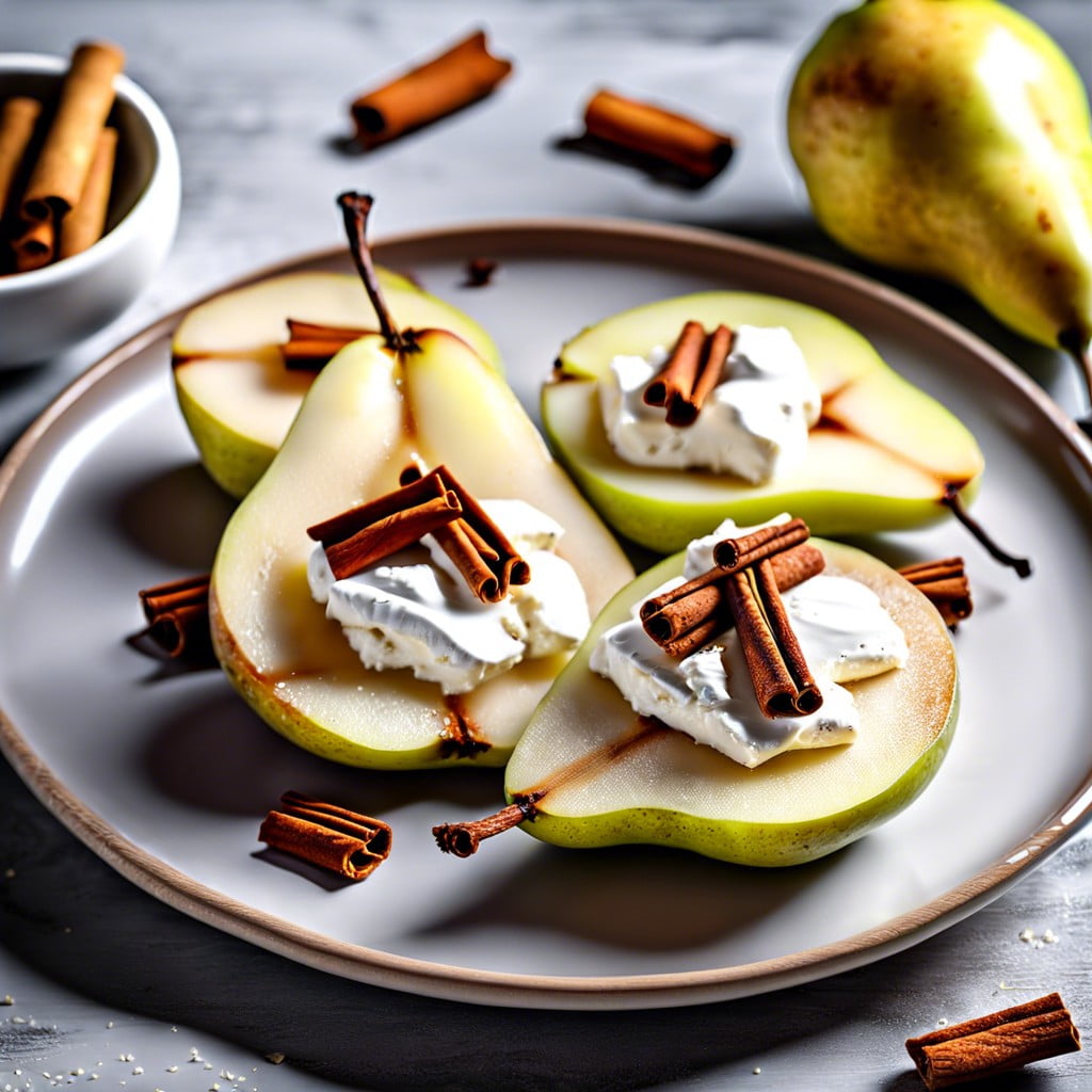 pear slices with ricotta cheese and cinnamon