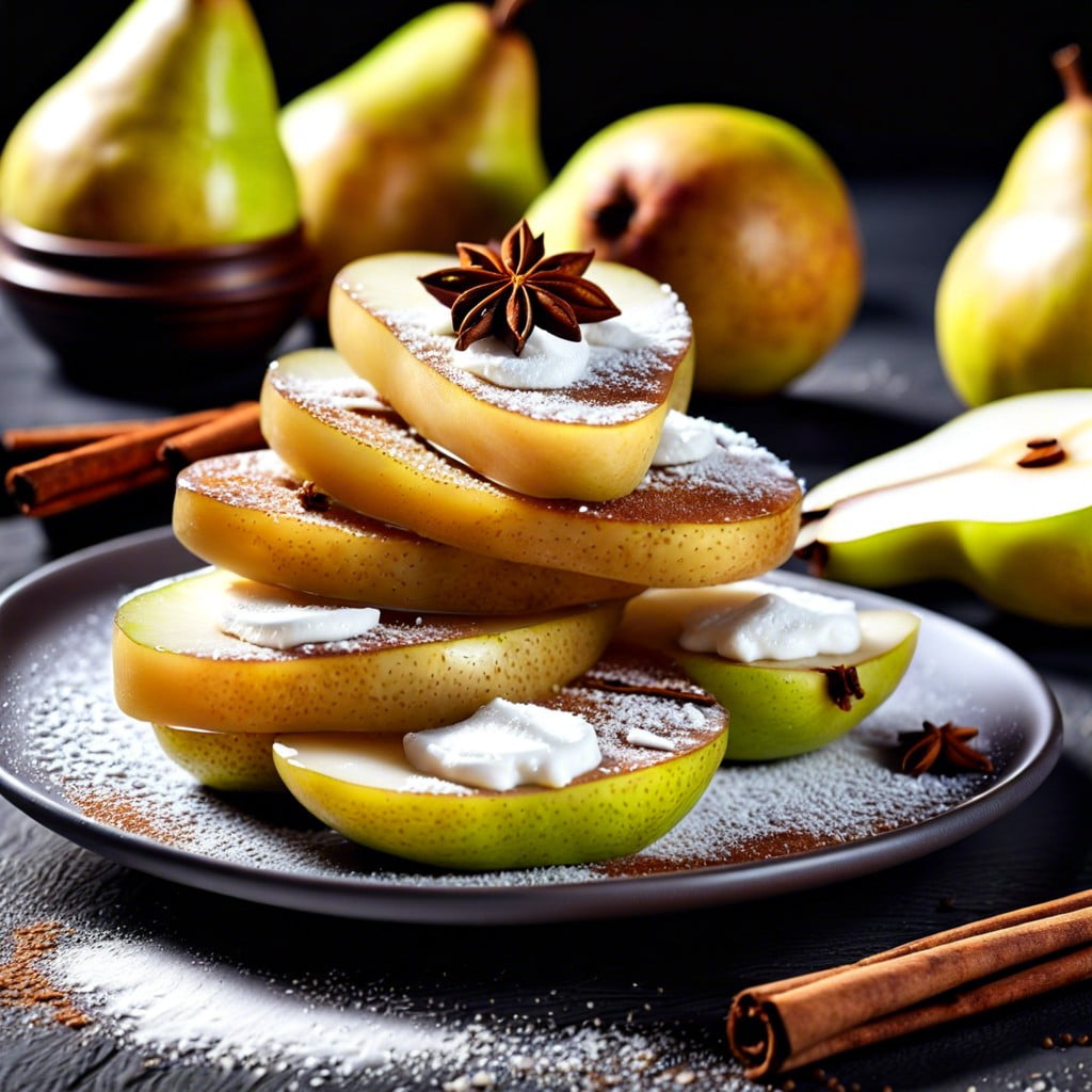 pear slices with ricotta cheese and cinnamon