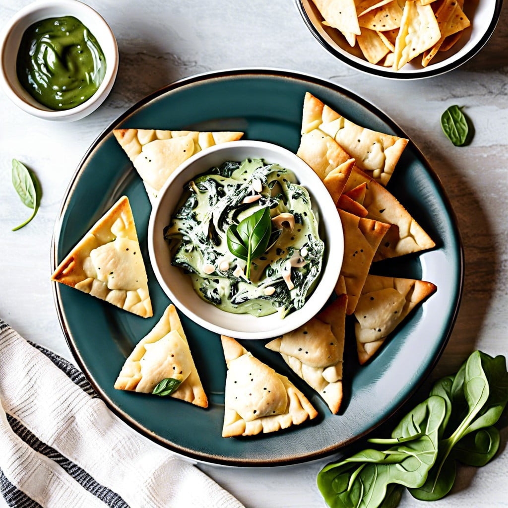 pita chips with spinach and artichoke dip