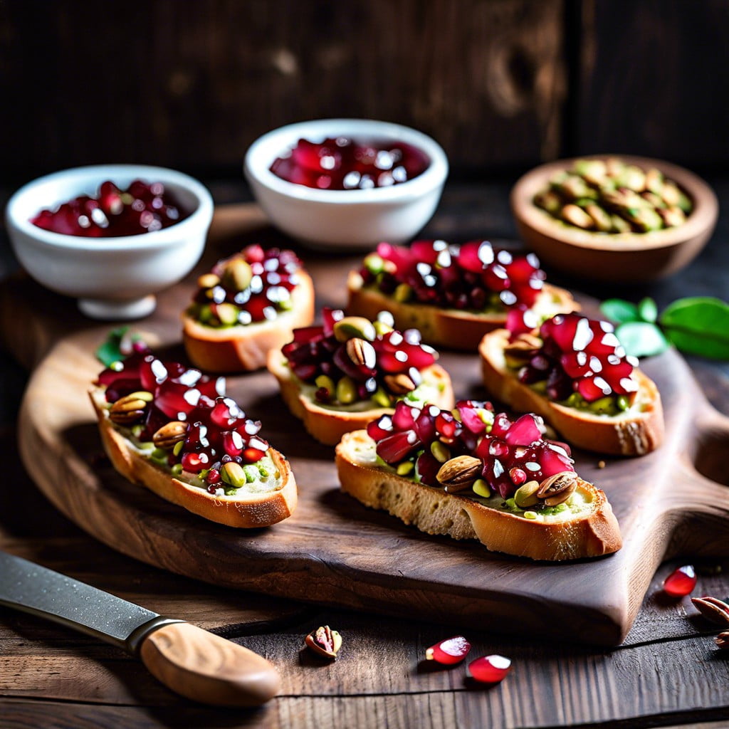 pomegranate pistachio crostini