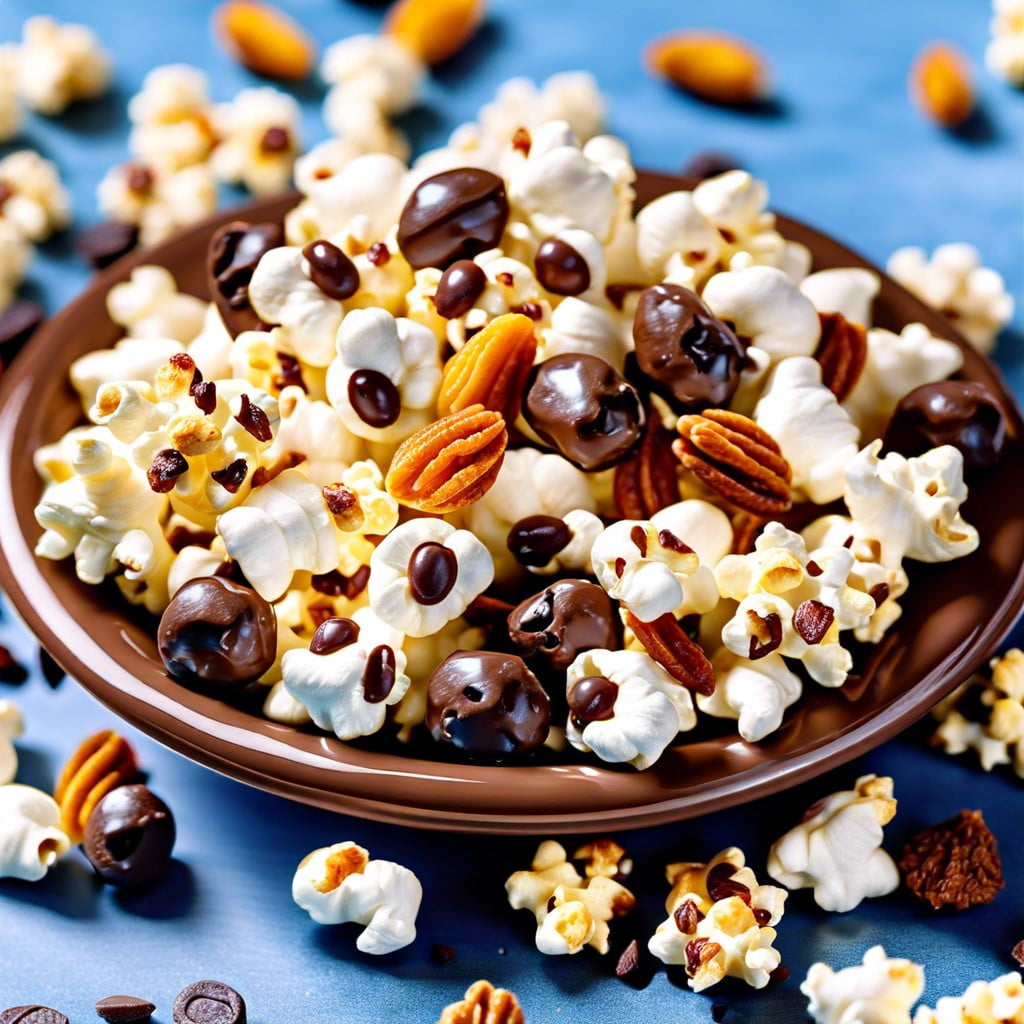 popcorn mix with dried fruit and chocolate chips