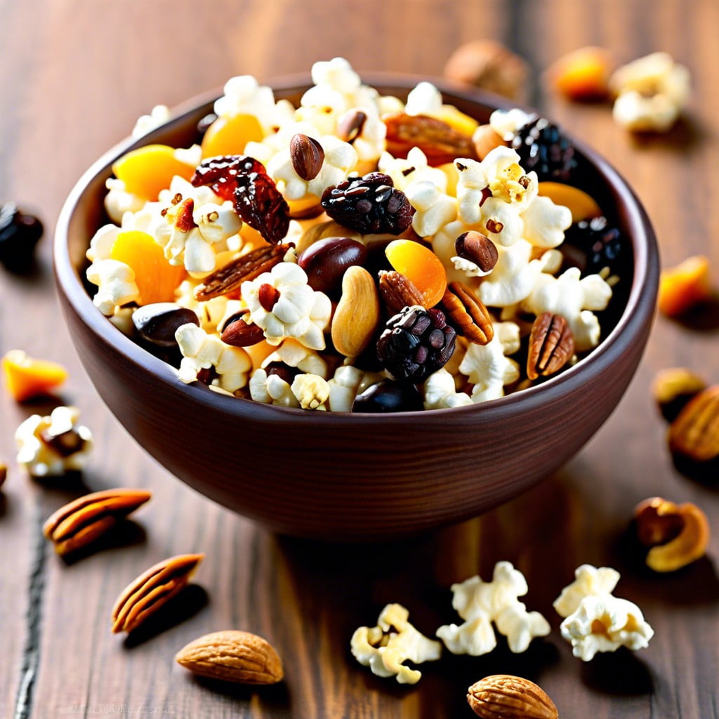 popcorn trail mix with nuts and dried fruit