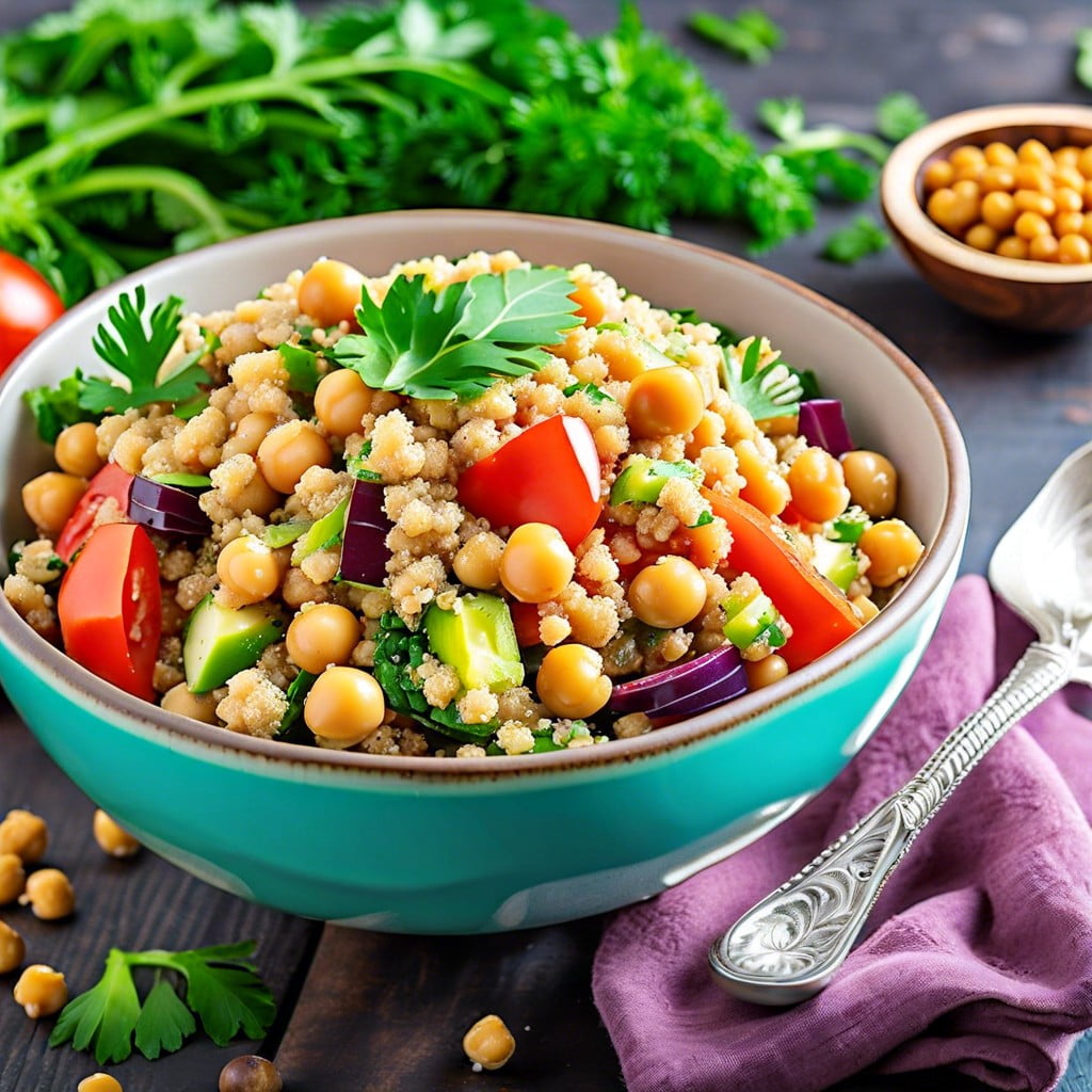 quinoa salad with chickpeas and diced vegetables