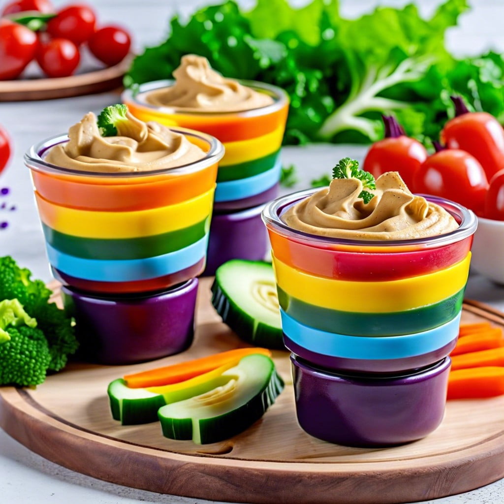 rainbow veggie cups with hummus