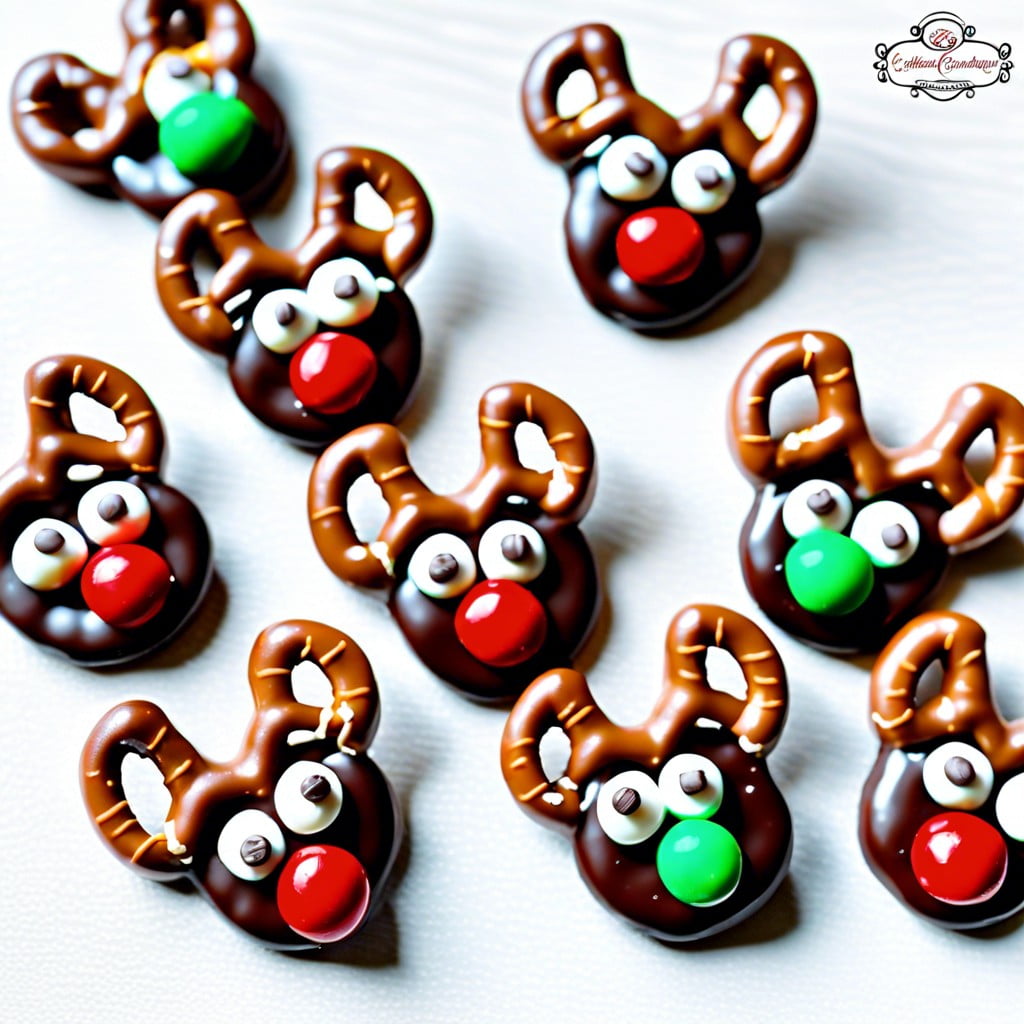 reindeer mini pretzels pretzels with chocolate and red mampm noses