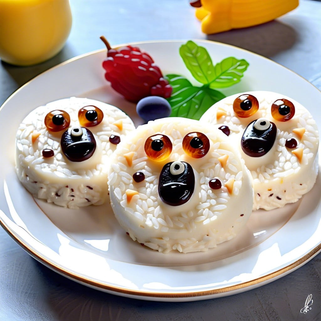 rice cake faces with cream cheese and raisins