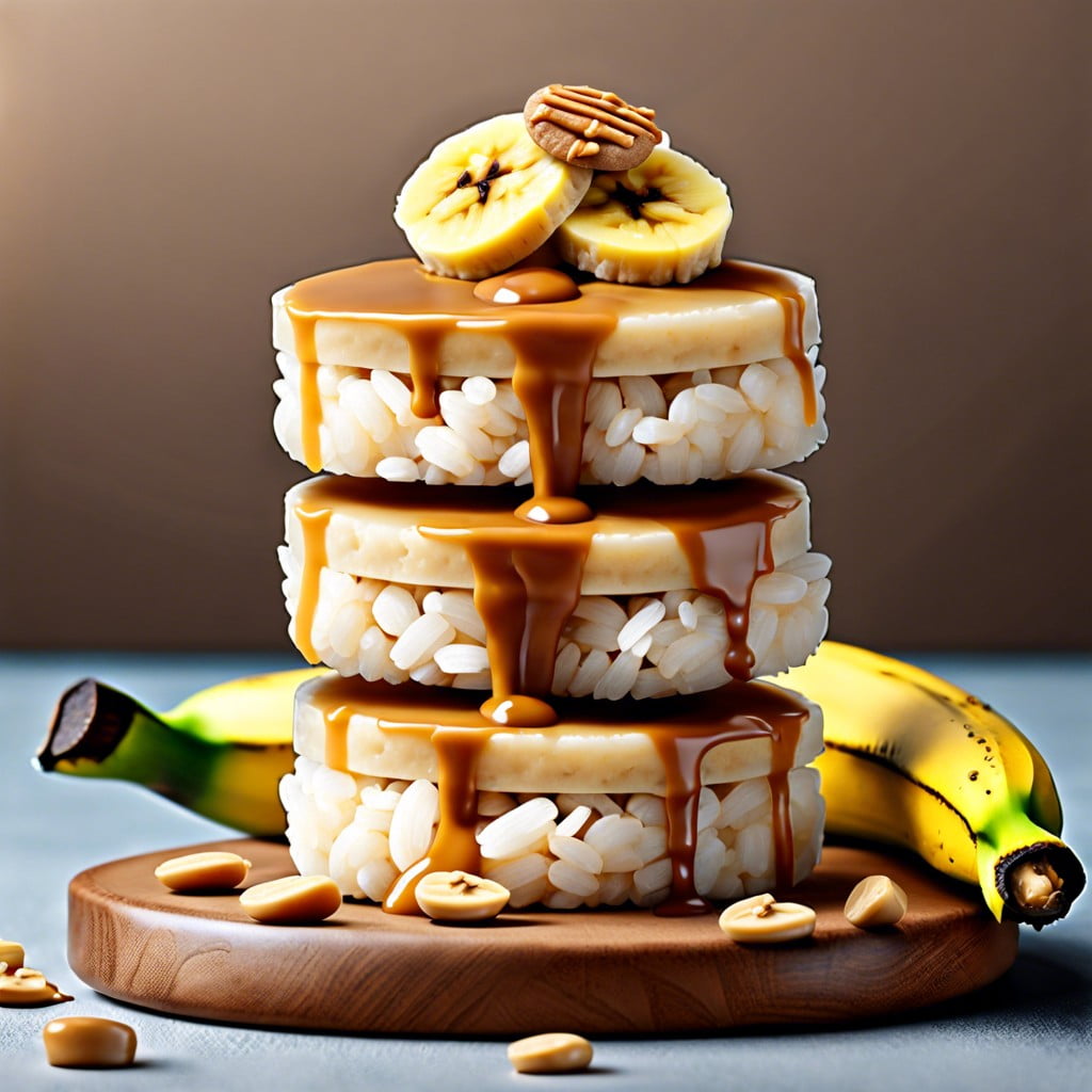 rice cakes topped with banana and peanut butter