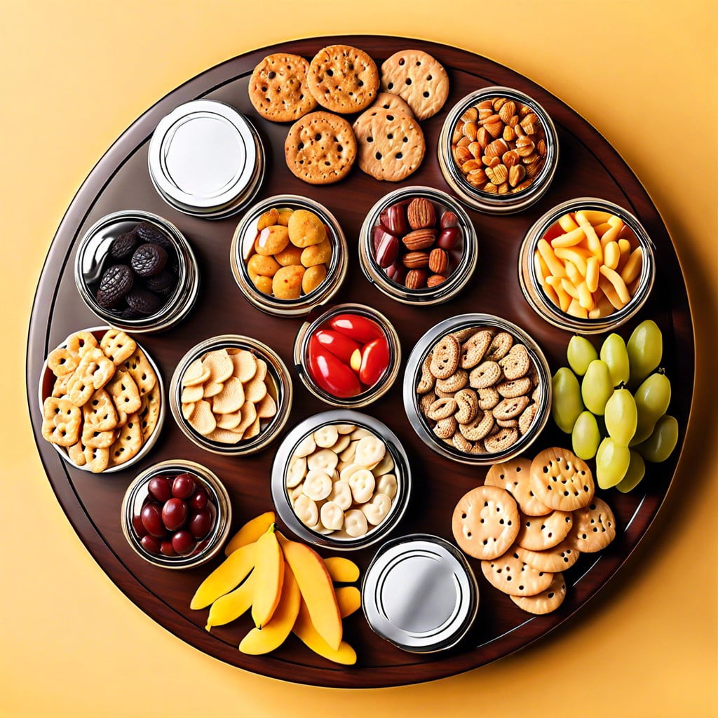 rotating lazy susan filled with snack jars