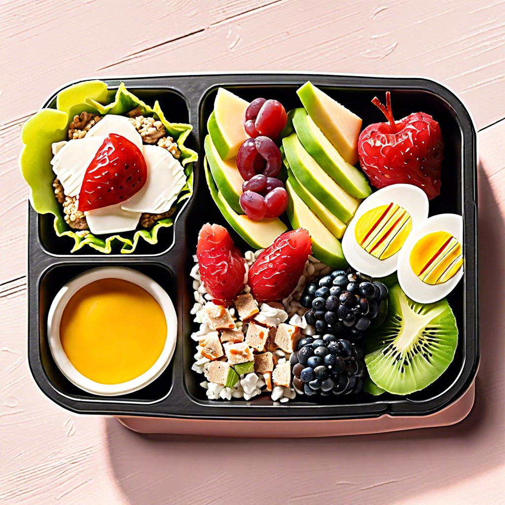 salad bento cobb salad whole grain roll and a fruit cup