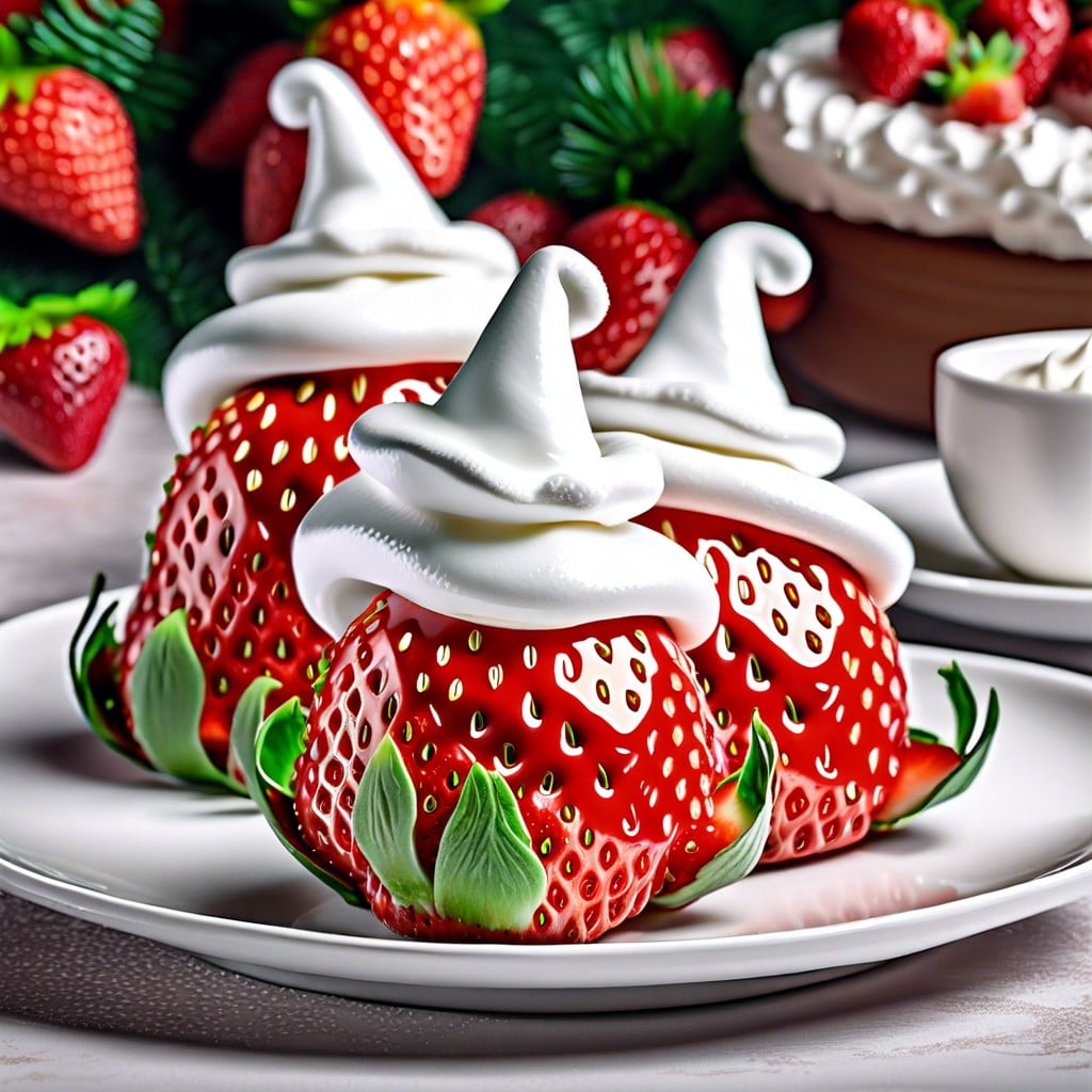 santa strawberry hats strawberries with whipped cream tops
