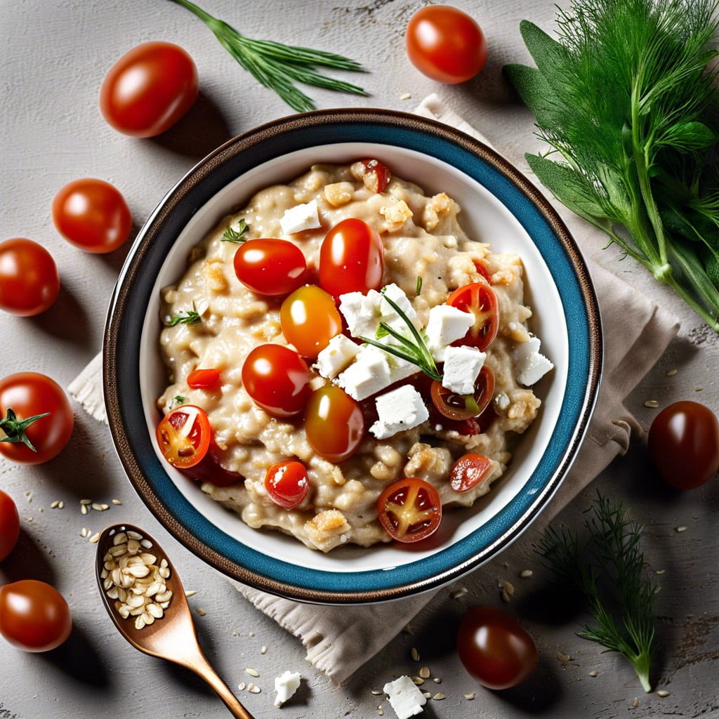 savory oatmeal with feta and tomatoes