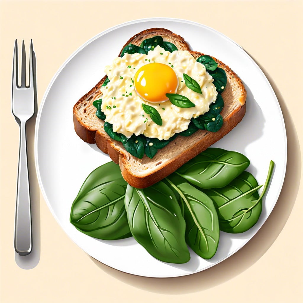 scrambled eggs with spinach and whole grain toast