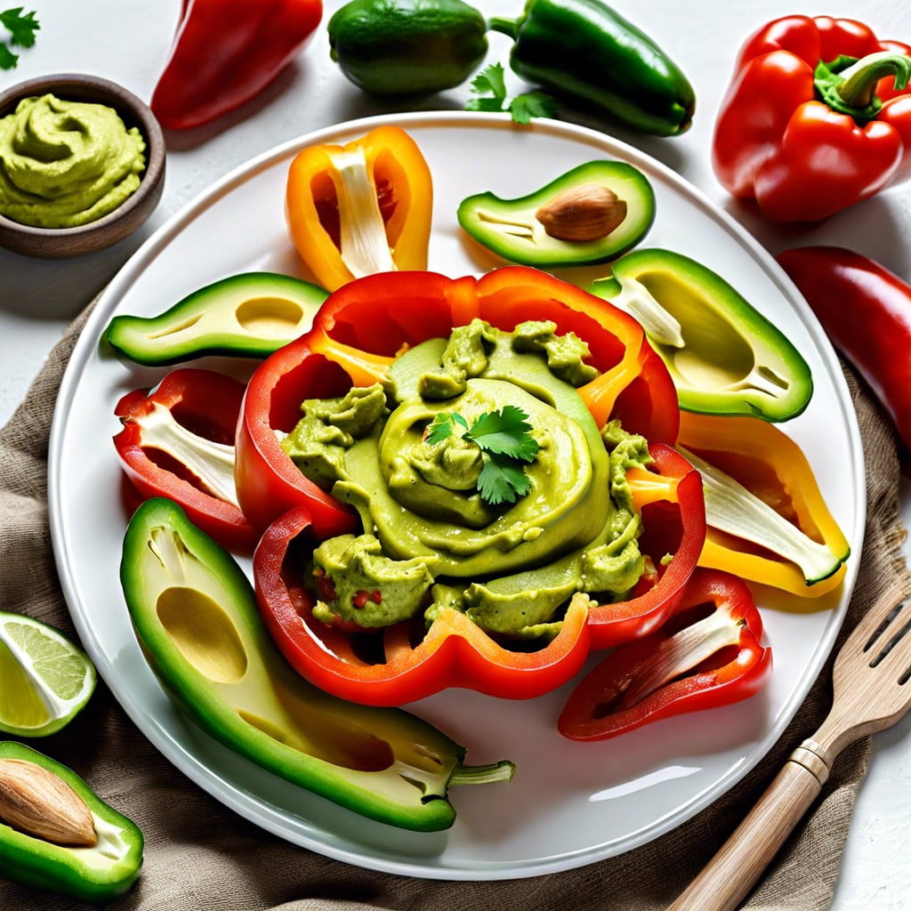 sliced bell peppers with guacamole