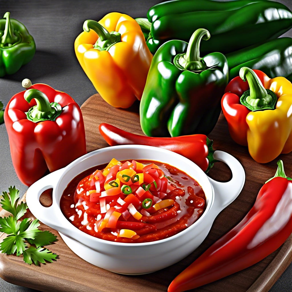 sliced bell peppers with salsa