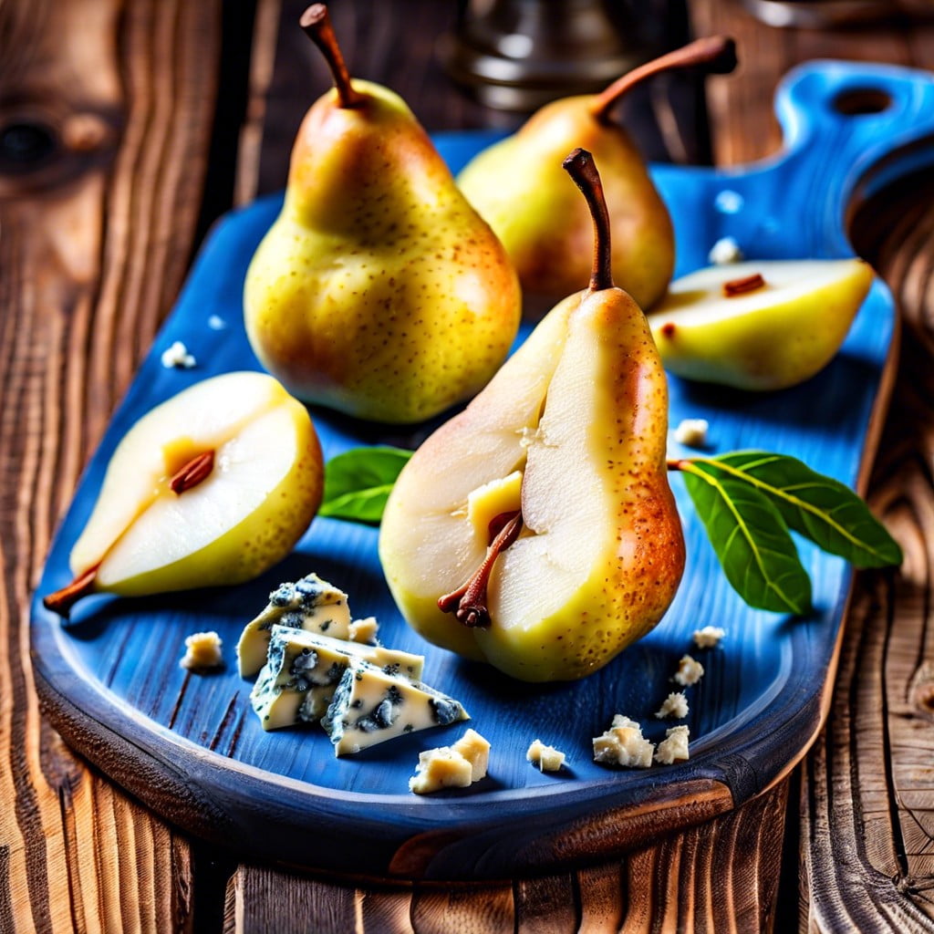 sliced pear with blue cheese