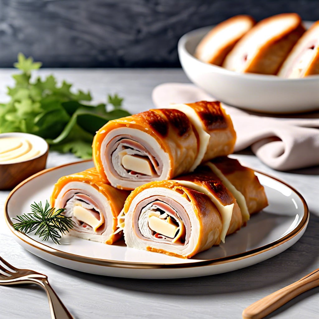 sliced turkey and swiss cheese roll ups