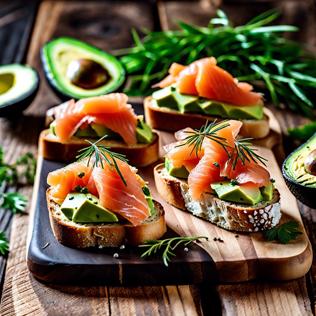 smoked salmon and avocado crostini