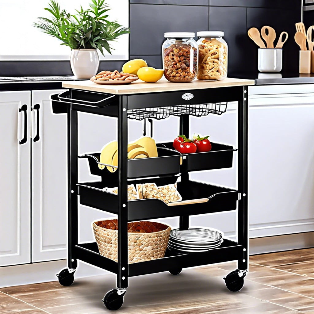 snack organizer cart with wheels for mobility
