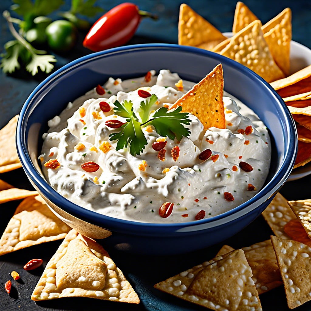 spiced cottage cheese dip mix with taco seasoning serve with tortilla chips