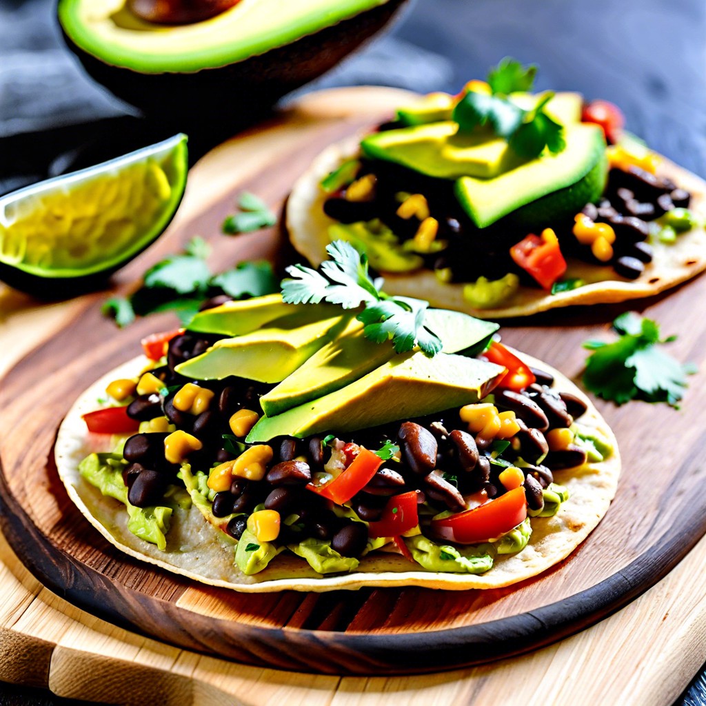 spicy avocado and black bean tostadas