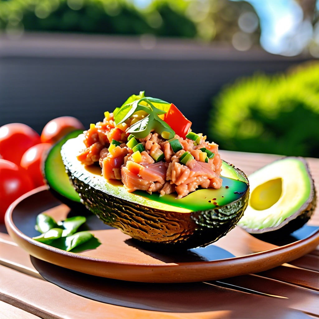 spicy tuna stuffed avocados