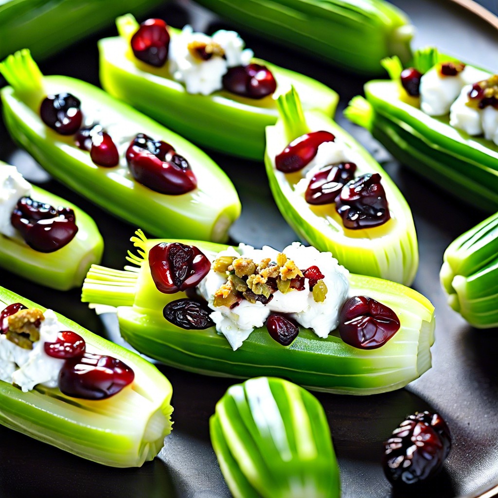 stuffed celery with herbed goat cheese and dried cranberries