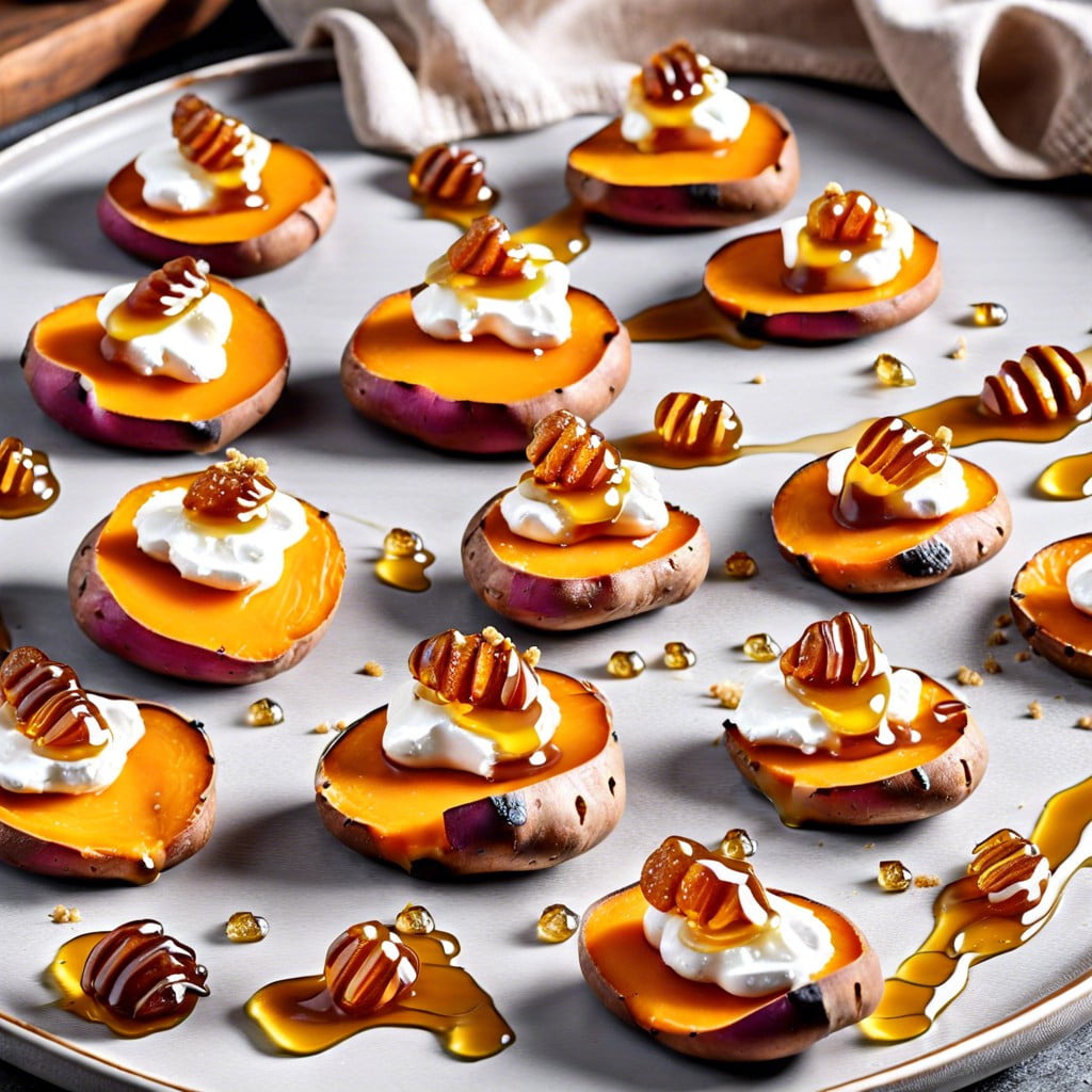 sweet potato rounds topped with ricotta and honey