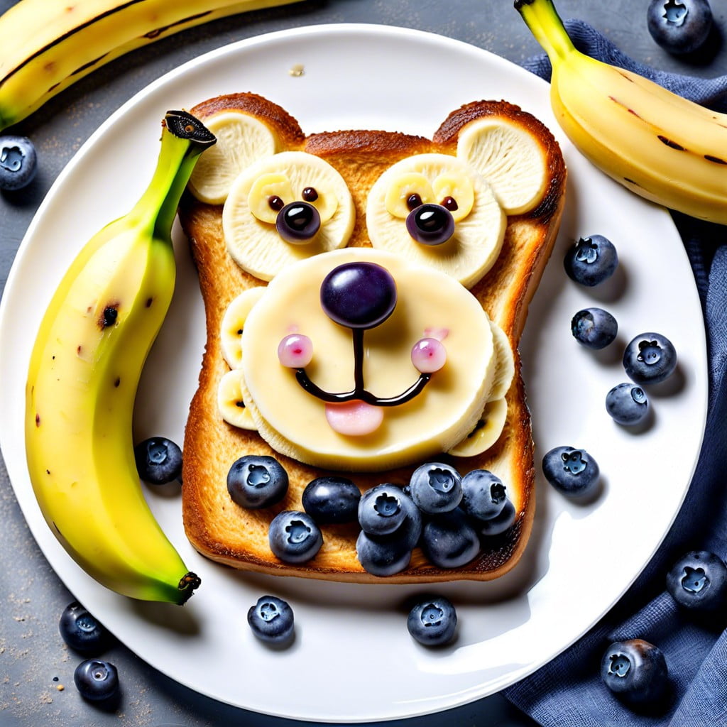 teddy bear toast bread banana blueberries