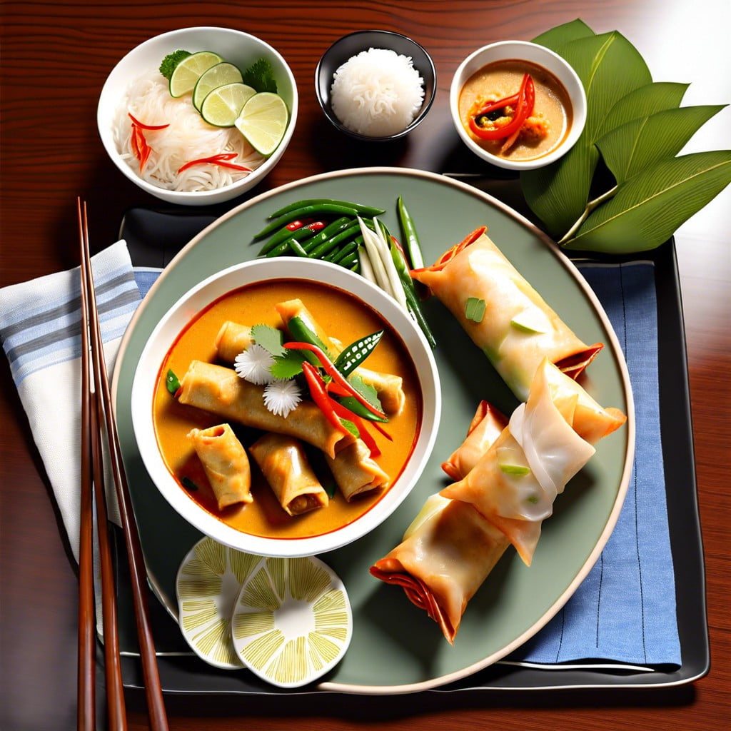 thai curry and spring rolls
