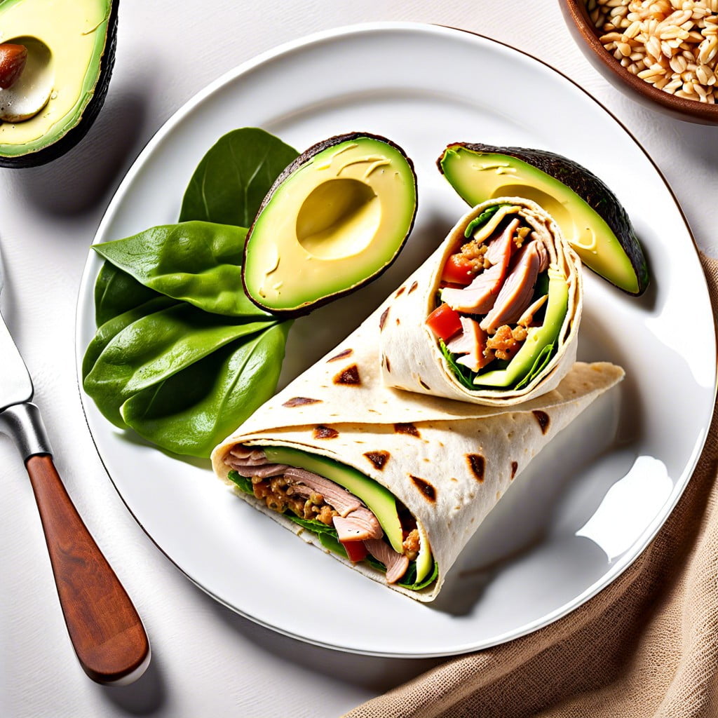 turkey and avocado wrap with whole grain tortilla