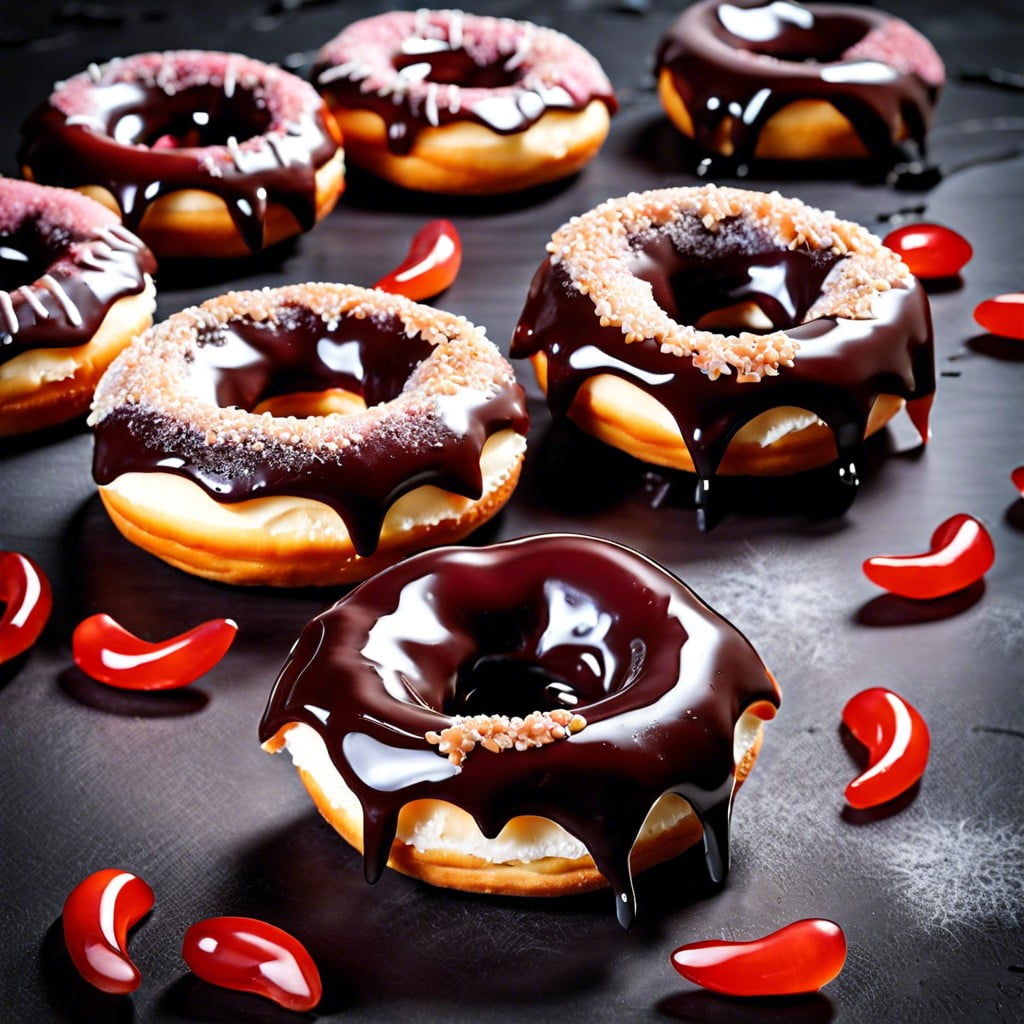 vampire doughnuts insert plastic vampire teeth into doughnuts