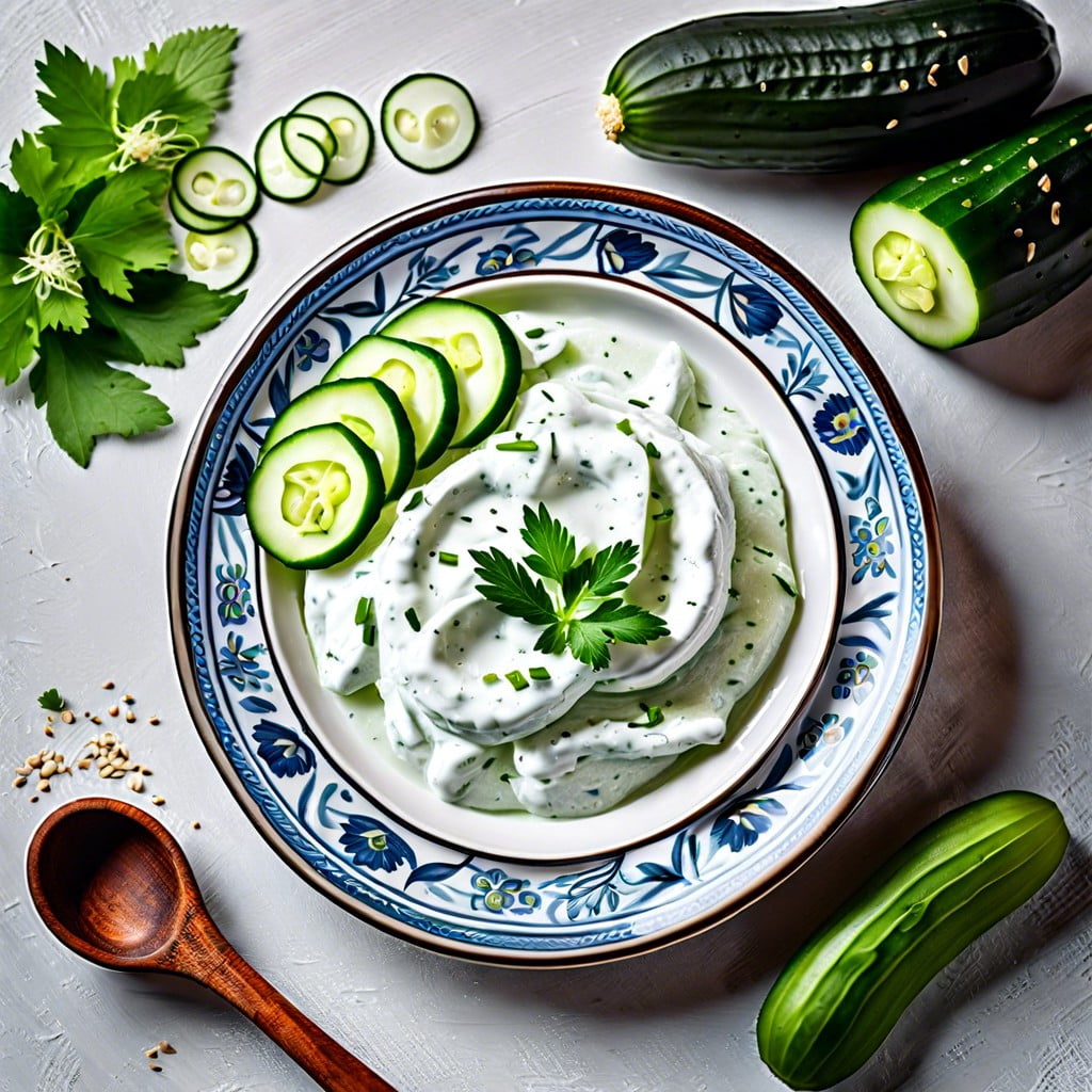 vegan tzatziki with cucumber slices