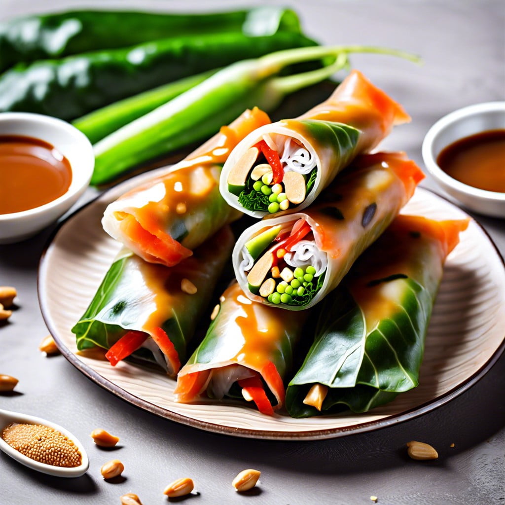 vegetable spring rolls with peanut sauce