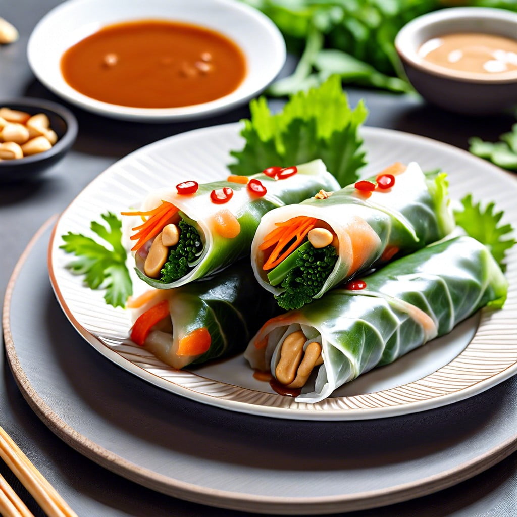 veggie spring rolls with peanut dipping sauce